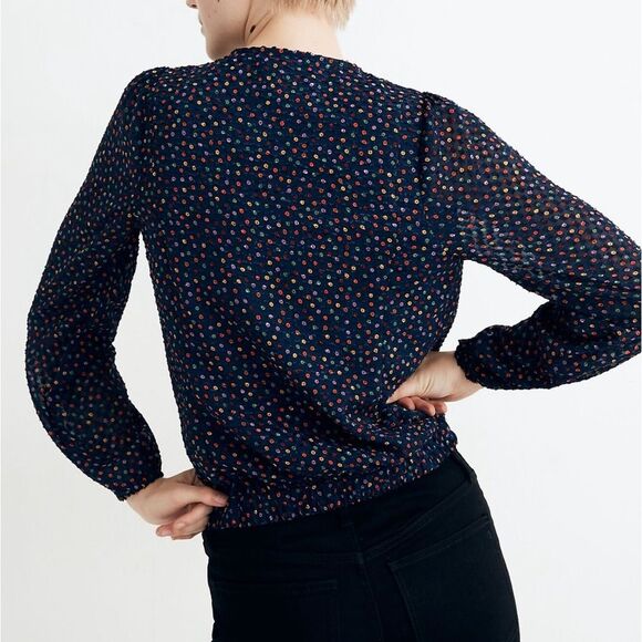Women's Navy Polka Dot Blouse - Picture 3 of 14